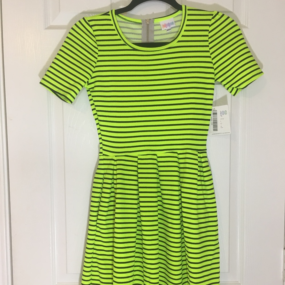 Neon Green/Yellow w/ Black Stripes LuLaRoe Amelia